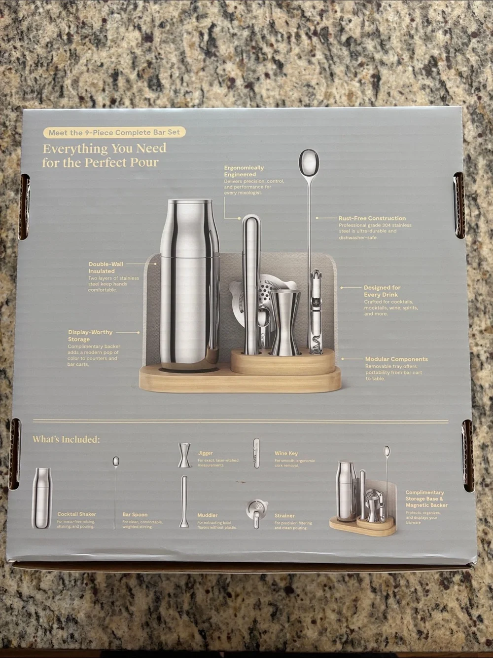 Caraway Complete Bar Set Gray NIB Cocktail Shaker Bar Tools New Gift